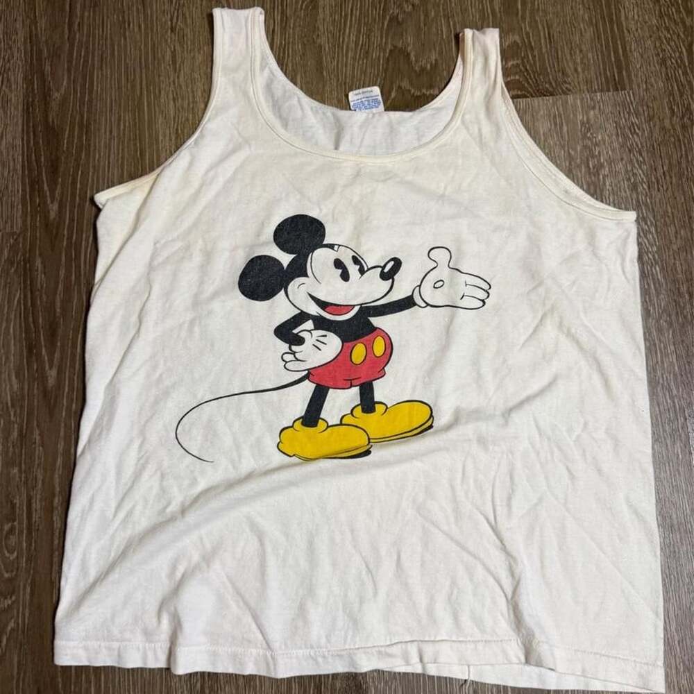 Disney Mickey Mouse Tank Top Large White Vintage Character Fashions